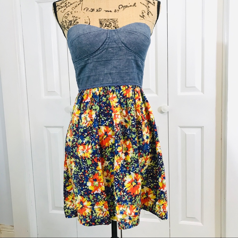 🦚Johnny Martin/Anthro Strapless Denim Mini Dress